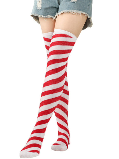 Women's Over Knee Bias Striped Christmas Socks - Hiccupzz