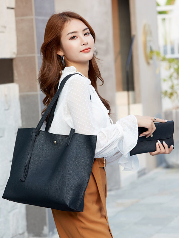 Tassel Zip Bag Large Capacity Shoulder Tote Bag - Hiccupzz