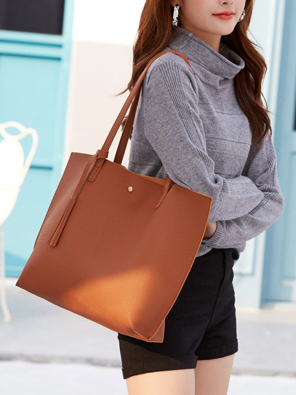 Tassel Zip Bag Large Capacity Shoulder Tote Bag - Hiccupzz