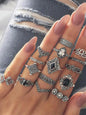 Jewelry 15-piece ring personality hollow lotus sunflower geometric black stone set ring - Hiccupzz
