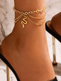 Gold heart-shaped chain anklet tassel snake-shaped pendant three-layer anklet for women - Hiccupzz