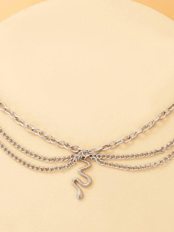 Gold heart-shaped chain anklet tassel snake-shaped pendant three-layer anklet for women - Hiccupzz