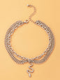 Gold heart-shaped chain anklet tassel snake-shaped pendant three-layer anklet for women - Hiccupzz