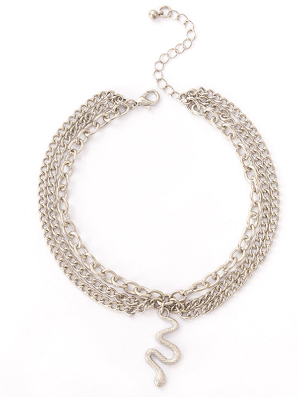 Gold heart-shaped chain anklet tassel snake-shaped pendant three-layer anklet for women - Hiccupzz