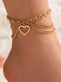 Gold heart-shaped chain anklet tassel snake-shaped pendant three-layer anklet for women - Hiccupzz