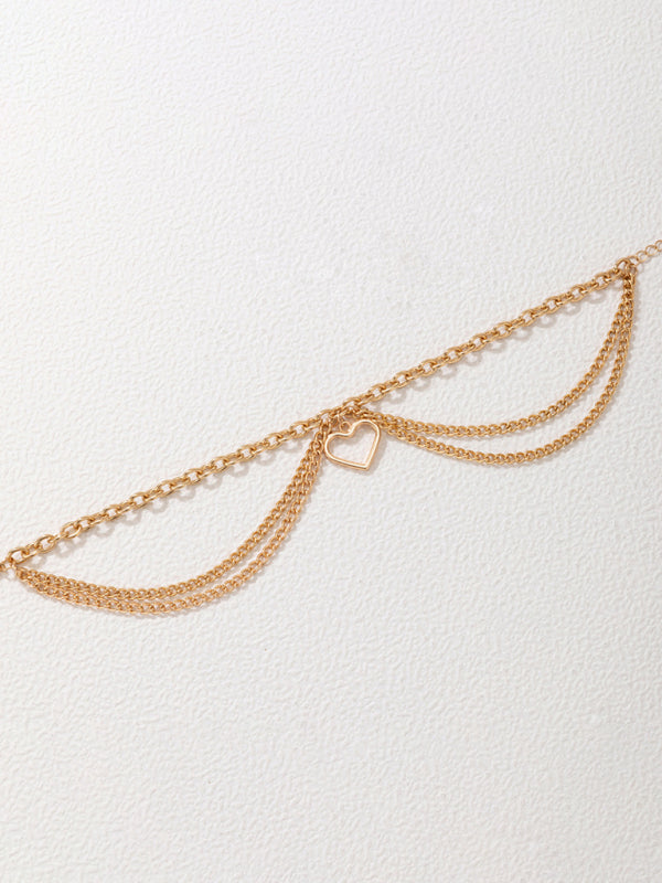 Gold heart-shaped chain anklet tassel snake-shaped pendant three-layer anklet for women - Hiccupzz