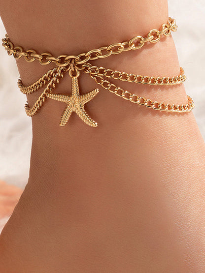Gold heart-shaped chain anklet tassel snake-shaped pendant three-layer anklet for women - Hiccupzz