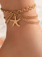 Gold heart-shaped chain anklet tassel snake-shaped pendant three-layer anklet for women - Hiccupzz