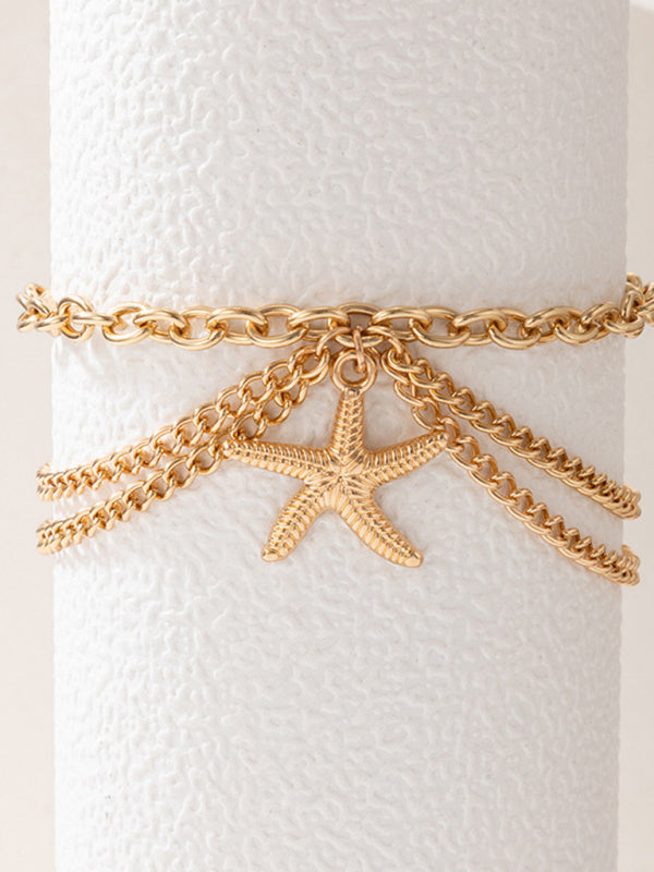 Gold heart-shaped chain anklet tassel snake-shaped pendant three-layer anklet for women - Hiccupzz