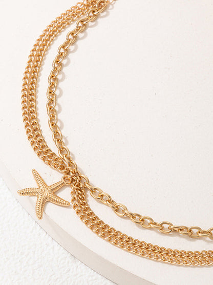 Gold heart-shaped chain anklet tassel snake-shaped pendant three-layer anklet for women - Hiccupzz