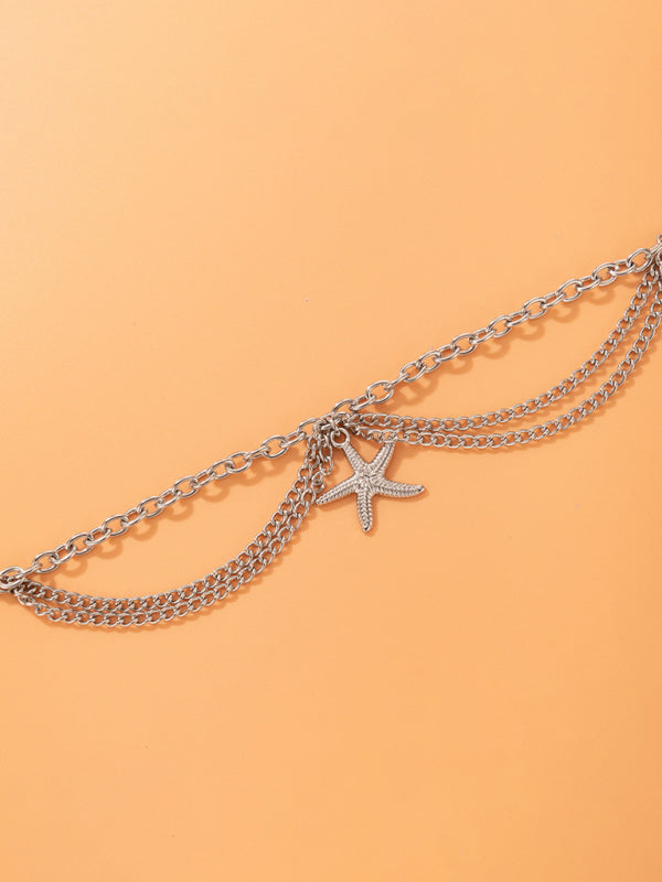 Gold heart-shaped chain anklet tassel snake-shaped pendant three-layer anklet for women - Hiccupzz