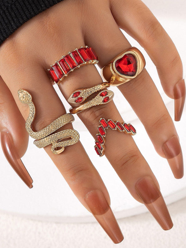 Popular jewelry ring jewelry snake-shaped love ins style five-piece ring female - Hiccupzz