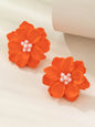 Simple and versatile exaggerated camellia three-dimensional white flower pearl earrings - Hiccupzz