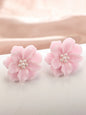 Simple and versatile exaggerated camellia three-dimensional white flower pearl earrings - Hiccupzz