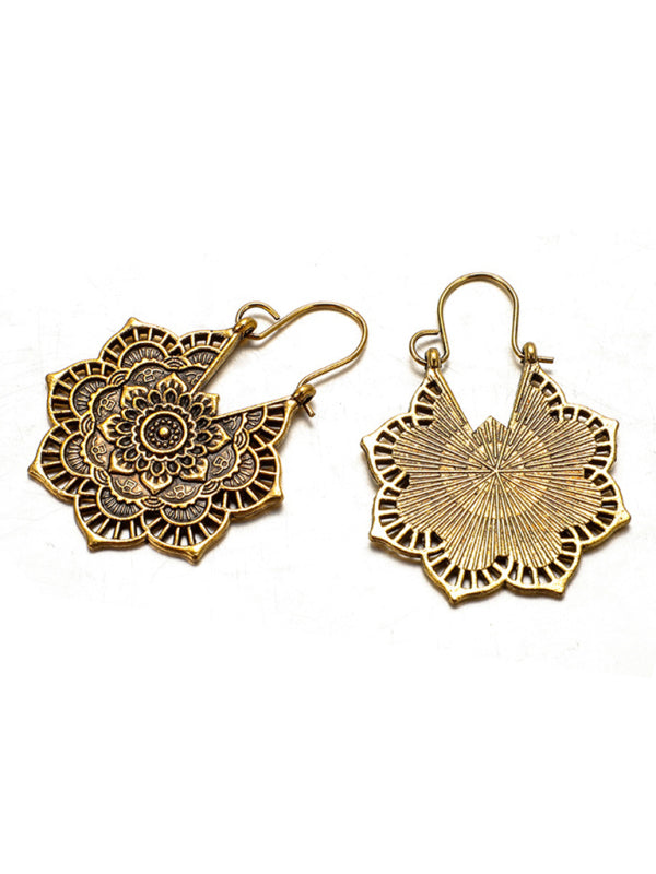 Vintage Ethnic Metal Cutout Floral Flower Earrings Bohemian Carved Earrings - Hiccupzz