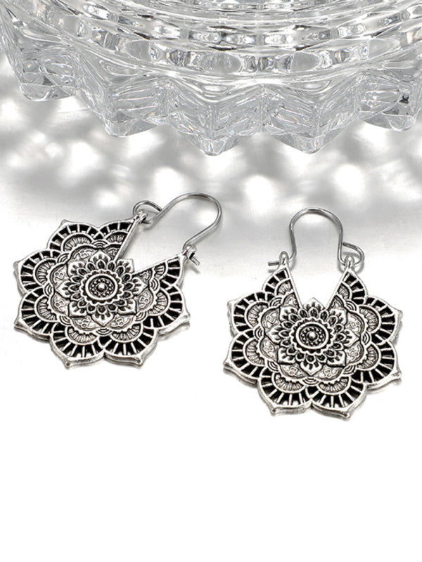 Vintage Ethnic Metal Cutout Floral Flower Earrings Bohemian Carved Earrings - Hiccupzz