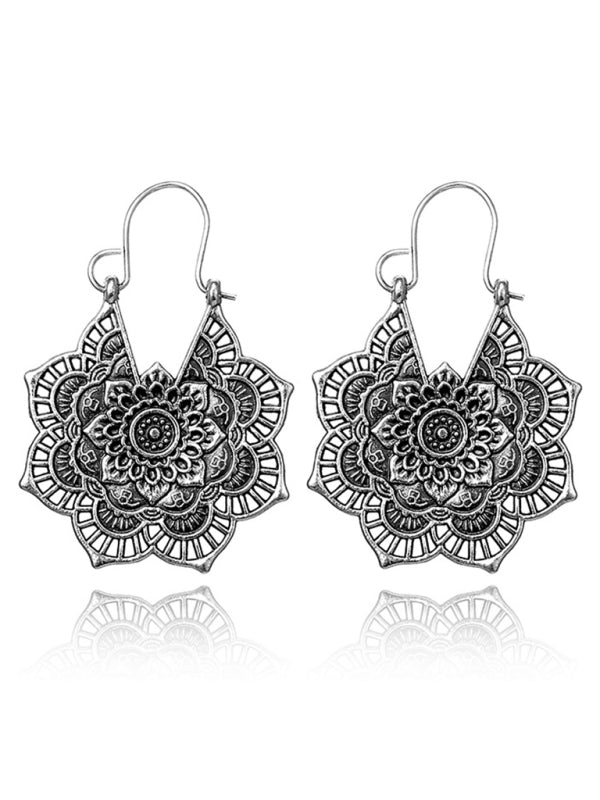 Vintage Ethnic Metal Cutout Floral Flower Earrings Bohemian Carved Earrings - Hiccupzz