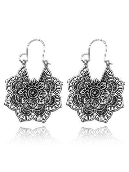 Vintage Ethnic Metal Cutout Floral Flower Earrings Bohemian Carved Earrings - Hiccupzz