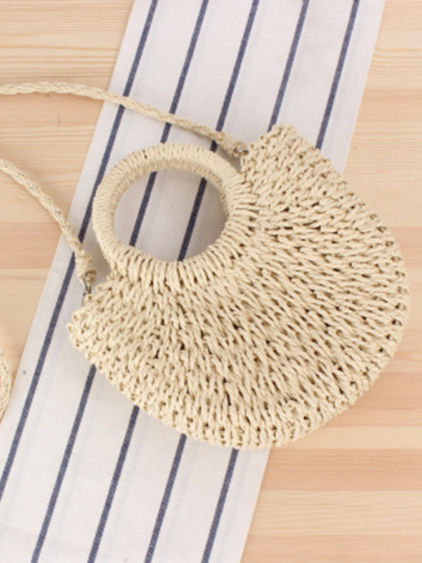 Bolso de paja semicircular tejido a mano para playa, bolso de mujer para vacaciones 