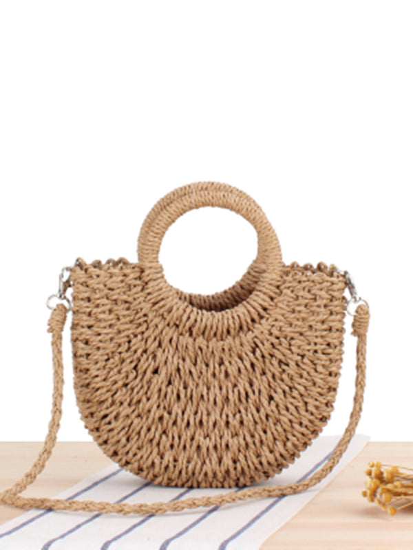 Bolso de paja semicircular tejido a mano para playa, bolso de mujer para vacaciones 