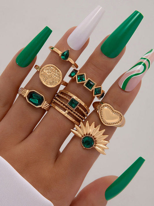Retro personalized fashion metal diamond love palm ring multi-piece set - Hiccupzz