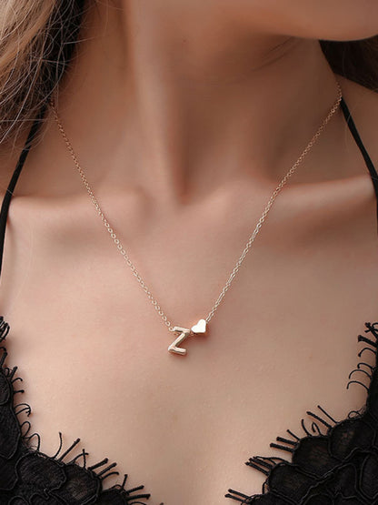 Fashion Love 26 English Letters Simple Necklace Heart Shape Short Clavicle Chain - Hiccupzz