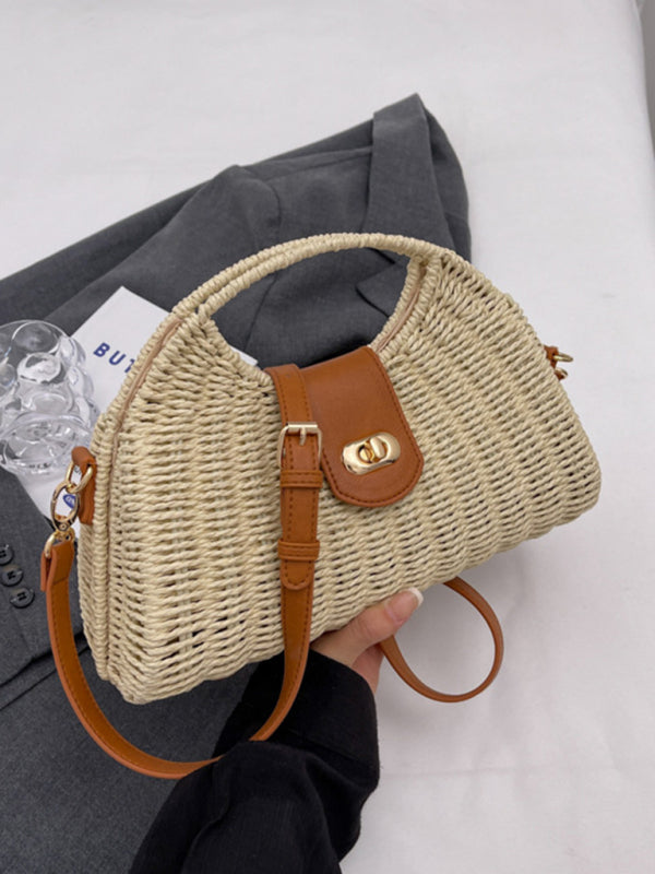 New Mori Fashion Straw Contrasting Color Tote Bag