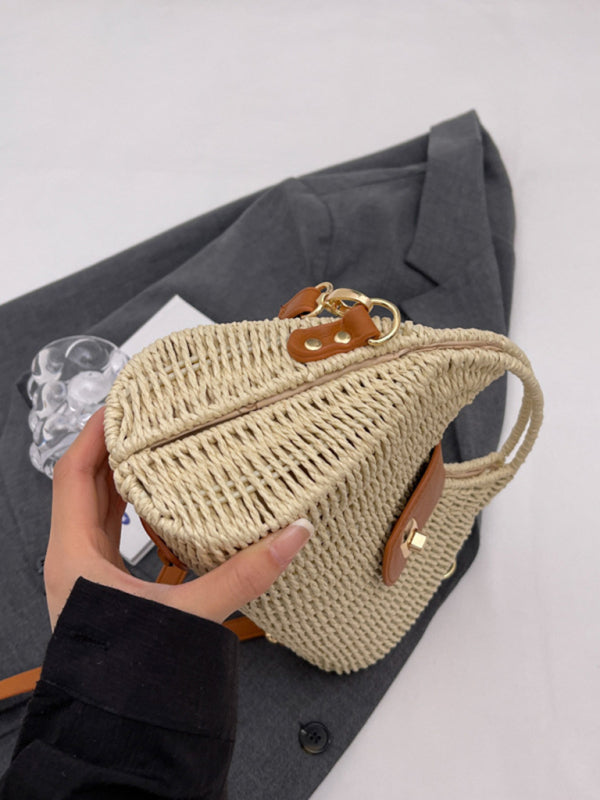 New Mori Fashion Straw Contrasting Color Tote Bag