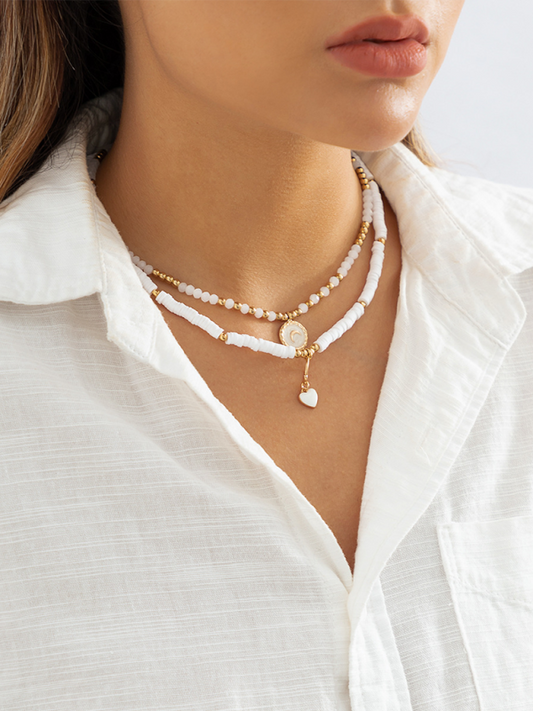 Bohemian retro temperament soft clay necklace, ethnic style simple love crystal necklace - Hiccupzz
