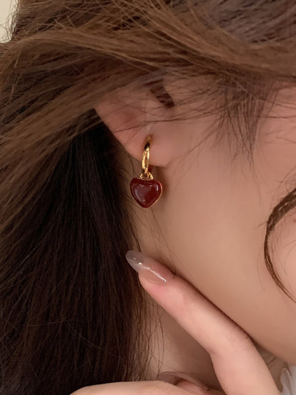 New French drip glaze red love retro earrings - Hiccupzz