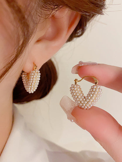 New sweet millet beads love heart sweet and cool niche design earrings - Hiccupzz