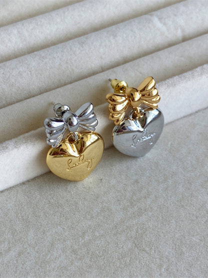 New versatile sweet and cool heart bow earrings - Hiccupzz