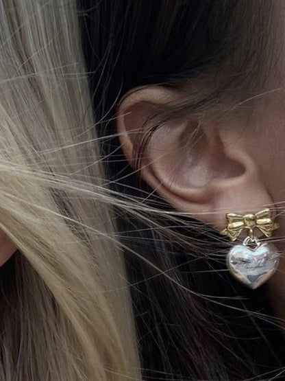 New versatile sweet and cool heart bow earrings - Hiccupzz