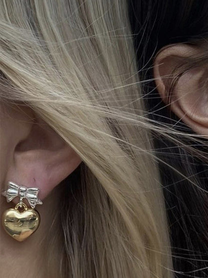 New versatile sweet and cool heart bow earrings - Hiccupzz