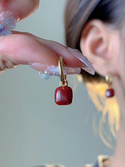 New style red bean mosquito coil disc ear clip without piercing wine red earrings - Hiccupzz