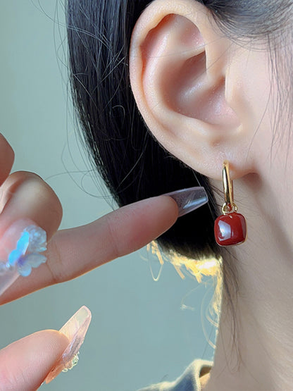 New style red bean mosquito coil disc ear clip without piercing wine red earrings - Hiccupzz