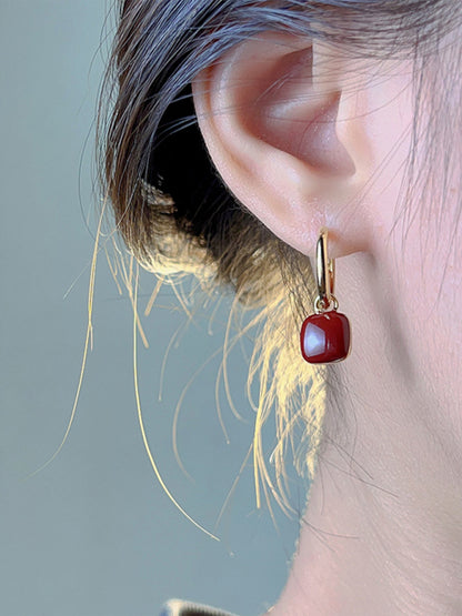 New style red bean mosquito coil disc ear clip without piercing wine red earrings - Hiccupzz