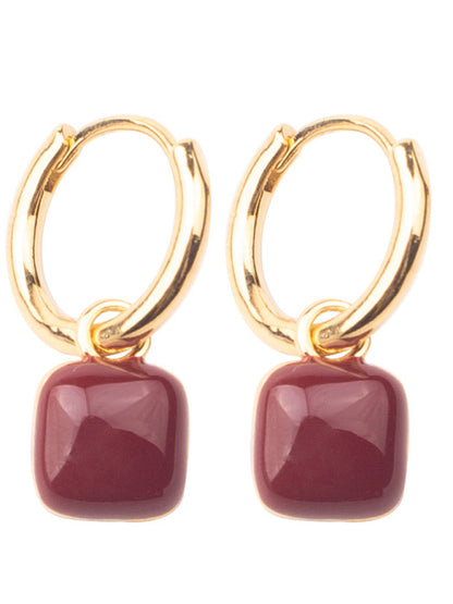 New style red bean mosquito coil disc ear clip without piercing wine red earrings - Hiccupzz
