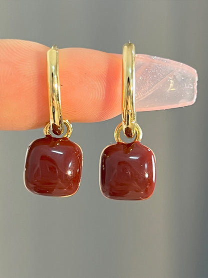 New style red bean mosquito coil disc ear clip without piercing wine red earrings - Hiccupzz