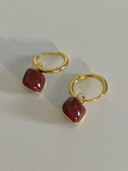 New style red bean mosquito coil disc ear clip without piercing wine red earrings - Hiccupzz