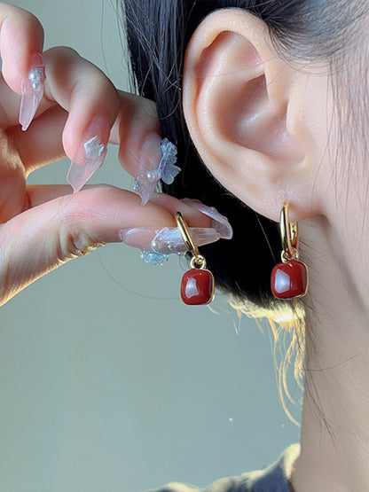 New style red bean mosquito coil disc ear clip without piercing wine red earrings - Hiccupzz