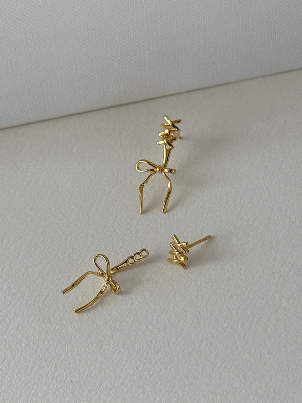 New 925 silver needle bow ribbon cute new earrings - Hiccupzz