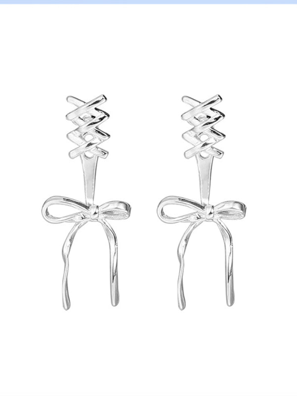 New 925 silver needle bow ribbon cute new earrings - Hiccupzz