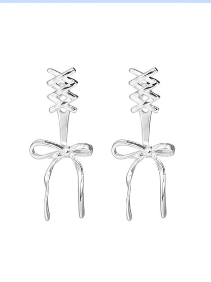 New 925 silver needle bow ribbon cute new earrings - Hiccupzz