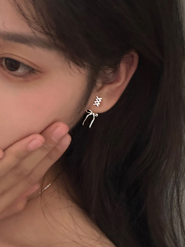New 925 silver needle bow ribbon cute new earrings - Hiccupzz