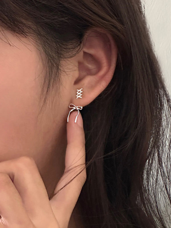 New 925 silver needle bow ribbon cute new earrings - Hiccupzz