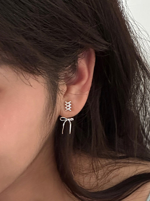 New 925 silver needle bow ribbon cute new earrings - Hiccupzz