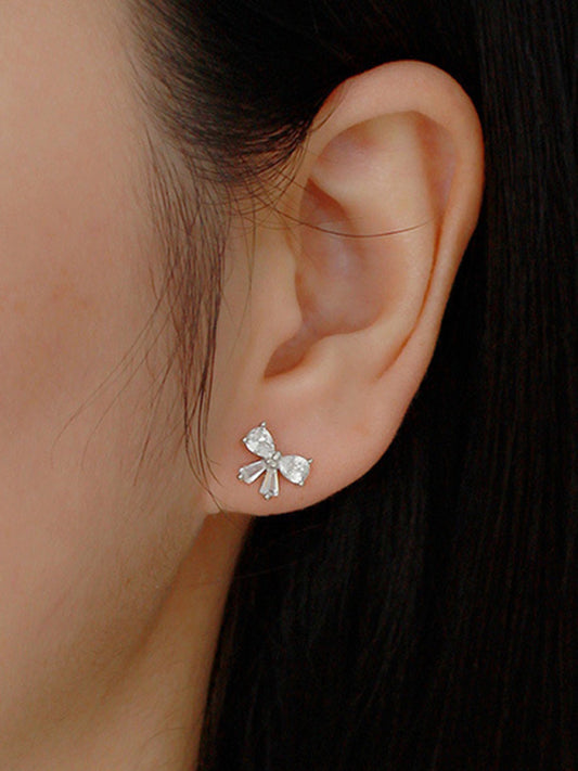 Women's 925 Silver Needle Bow Tie Shape Stud Earrings - Hiccupzz