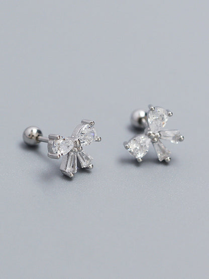 Women's 925 Silver Needle Bow Tie Shape Stud Earrings - Hiccupzz