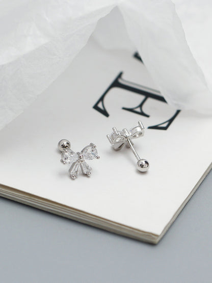 Women's 925 Silver Needle Bow Tie Shape Stud Earrings - Hiccupzz